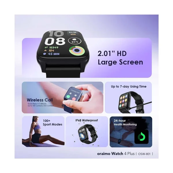 Oraimo Watch 4 Pro OSW Black Bluetooth Calling Smart Watch - Image 2