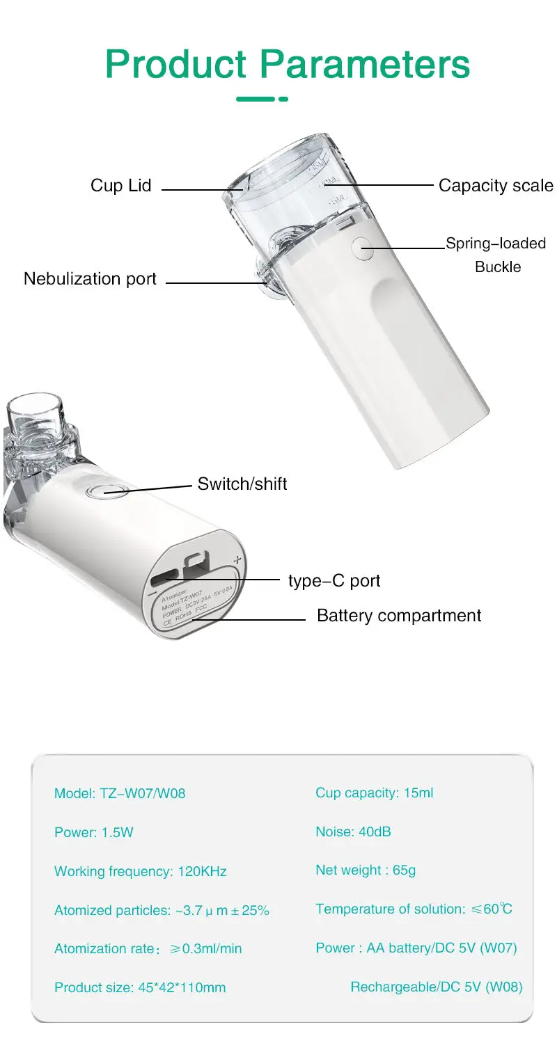 Portable Mesh Nebulizer Rechargeable, Handheld Nebulizer for Adults & Kids - Image 9